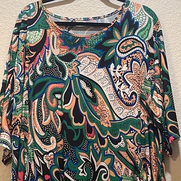 PLUS SIZE LA BASS  GREEN/MULTI PATTERNED JERSEY LONG A-LINE DRESS size 22/24 - Picture 4 of 8